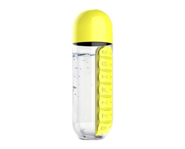 Water Bottle with Pill Box Organizer - Yellow
