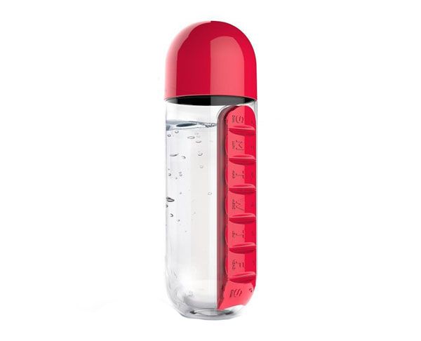 Water Bottle with Pill Box Organizer - Red