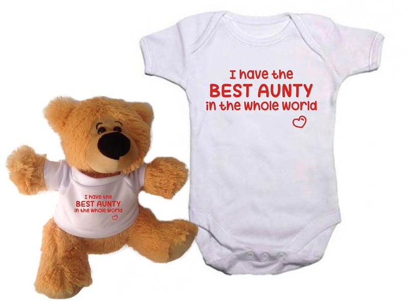 Qtees Africa Best Aunty Baby Grow &amp; Teddy Bear Combo