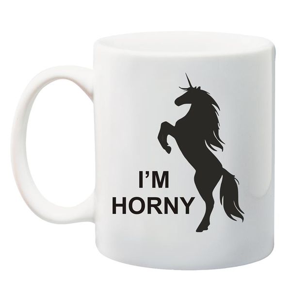 Qtees Africa I'M Horny White Printed Mug