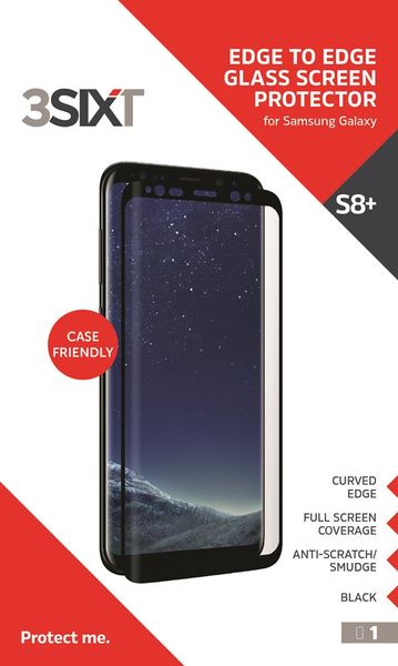 3SIXT Curved Screen Protector Glass Case Friendly Samsung Galaxy S8 Plus Black