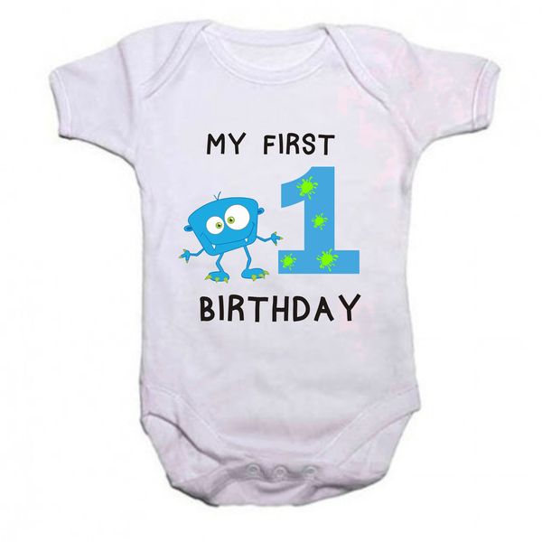 Qtees Africa My First Birthday Monster Baby Grow