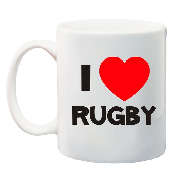 Qtees Africa I Love Rugby White Printed Mug