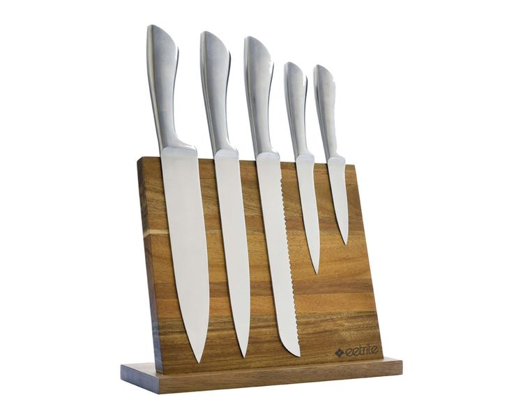 Eetrite 6 Piece Magnetic Knife Block Set with Acacia Stand