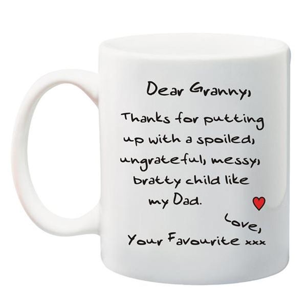 Qtees Africa Dear Granny, Thanks For Putting Up with My Dad Printed Mug - White