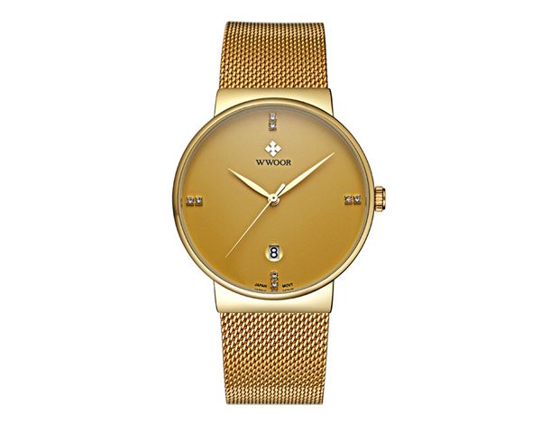 Elite Date Ultra Thin Mesh Band Stainless Men's Steel Watch - Gold