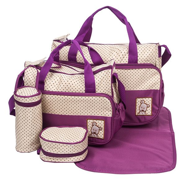 Multifunctional Baby Changing Diaper Handbag 5 Piece Set - Purple ...