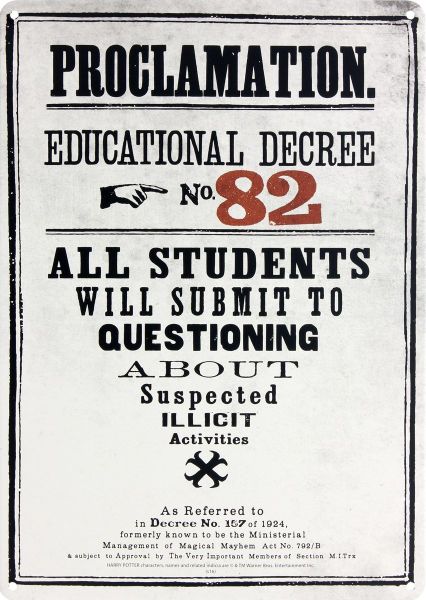 Harry Potter: Decree 82 Metal Wall Sign - A5 (Parallel Import)
