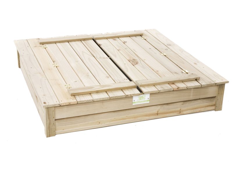 The Original 4 Seater Folding &amp; Bench Sandpit with Natural Finish + PVC Cover- JFK0020