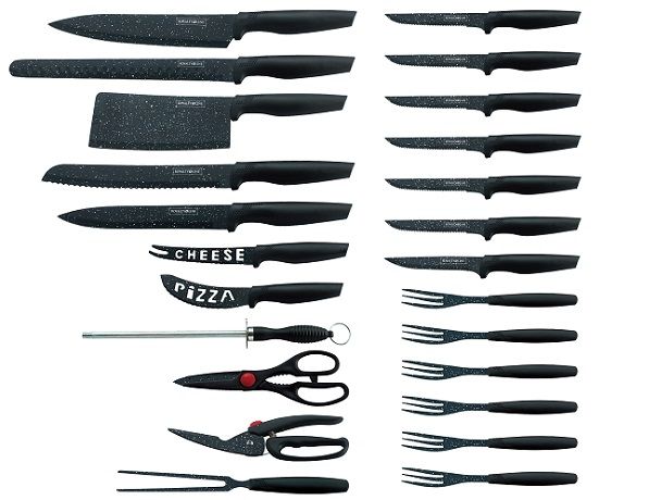 Royalty Line 24 Piece Marble Coating Knife Set - Black