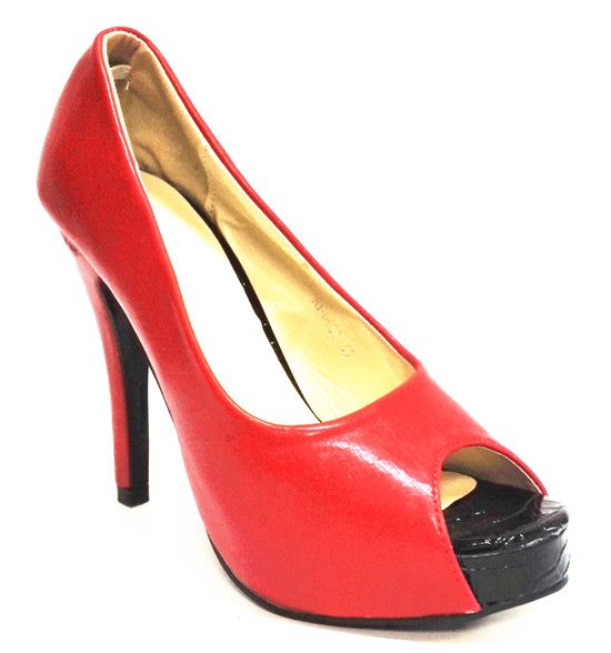 Lavanda Peep Toe High Heel Platform Court Shoes - Red (Shoe Size: 8)