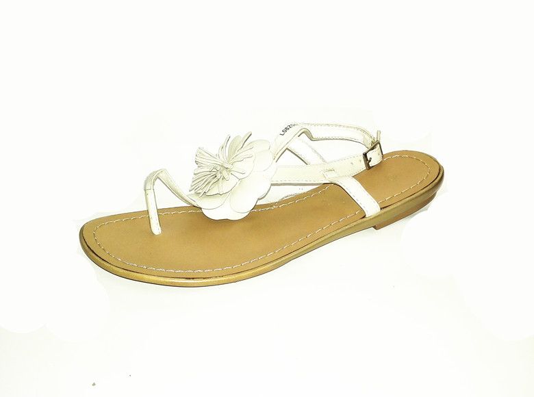 Lavanda Flower Flat Sandals - White