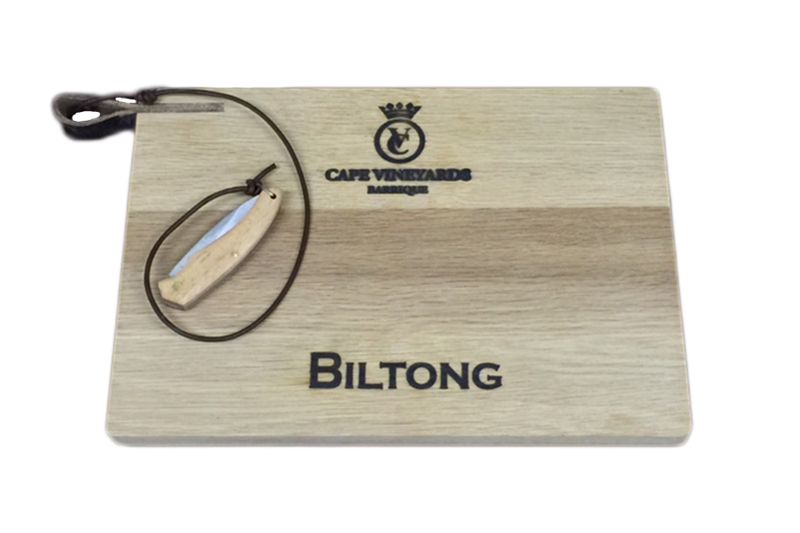 Biltong Board with Biltong Knife Solid Kiaat with Leather Thong &amp; Leather Strap