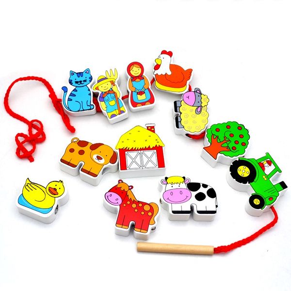 Viga Lacing Farm Themed Blocks in a box 13pc