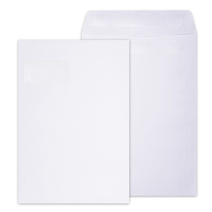 LEO C4 White WIndow Self Seal Envelopes Open Short Side Box of 250