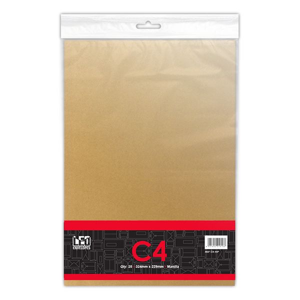 LEO C4 Manilla Self Seal Envelopes - Open Short Side - Pack of 25