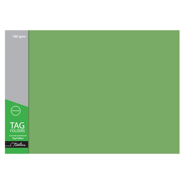 Treeline Tag Manilla Board Folder Green 2 Fold Foolscap 180gsm - Pack 100