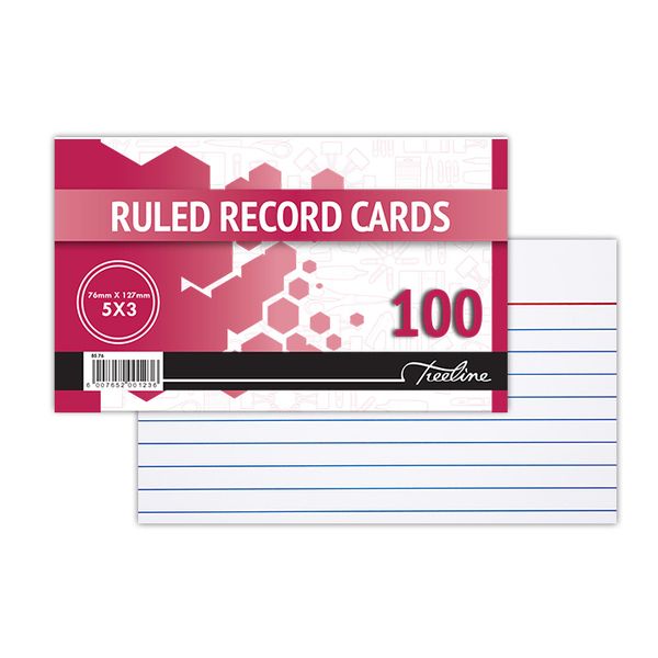 Treeline (5 x 3) Feint Ruled Record Cards - 76 x 127mm
