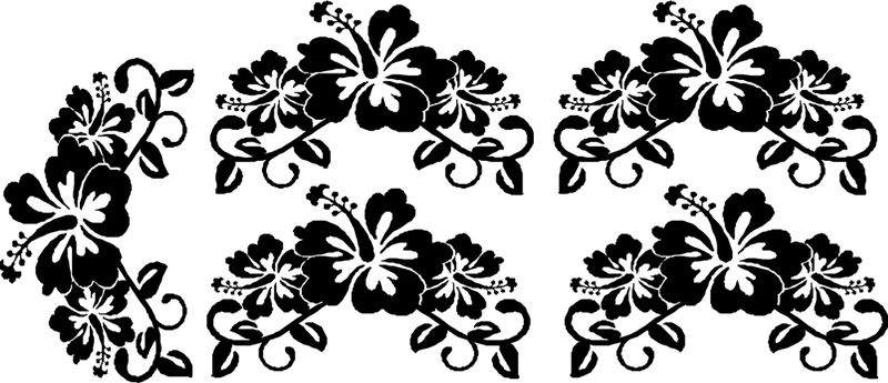 Vinyl Lady Decals Hibiscus Flowers Set of 5 Wall Art Stickers - Black