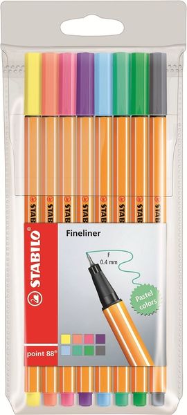 Stabilo: Stabilo Pastel Point 88 Fineliner - Assorted Wallet of 8