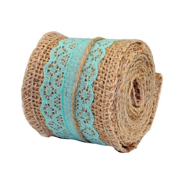 Bulk Pack of 10 Hessian Burlap Lace Ribbon Trims Tape - Brown &amp; Turquoise