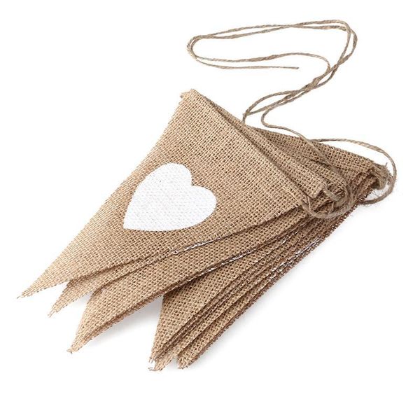 Bulk Pack of 5 Hessian Flags with Hearts on