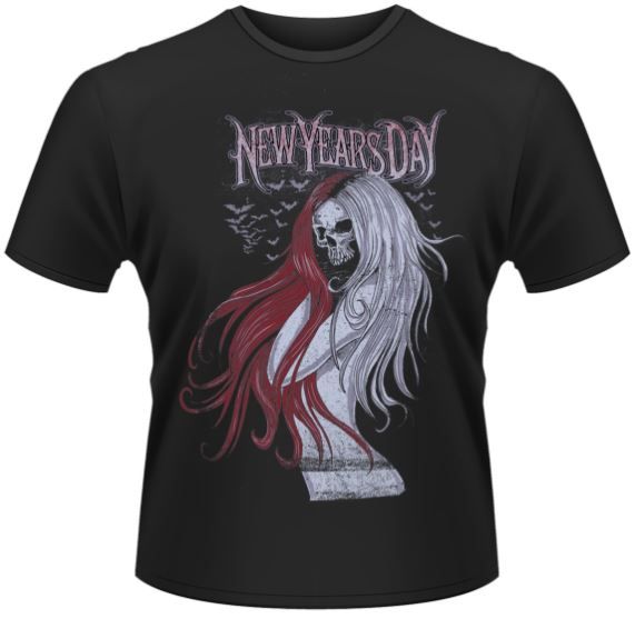 New Years Day: Long Hair Skull T-Shirt (Parallel Import)