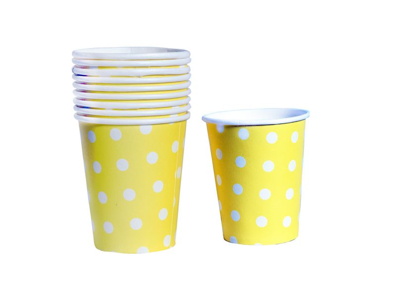 Bulk Pack of 5 Polka Dot Paper Cups 10 Piece - Light Yellow
