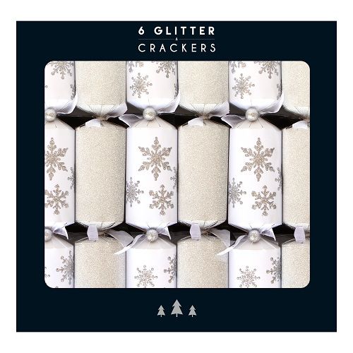 Glenart - Luxury Glitter Christmas Crackers - Silver Snowflakes