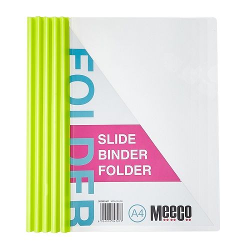 Meeco - A4 Slide Binder Folder Pack Of 5 - Neon Yellow