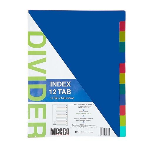 Meeco - Index/File Divider - Multi Colour - 12 Tab Plain