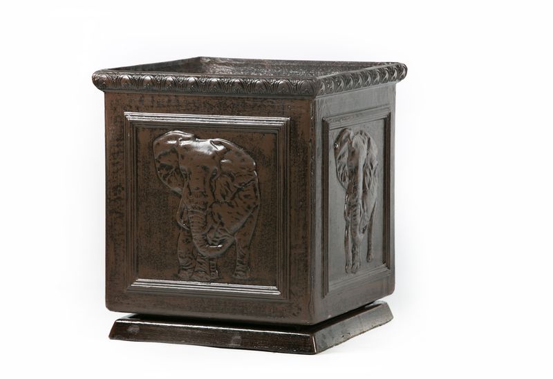 Potstory - Square Pot with Elephant Motive - Brown