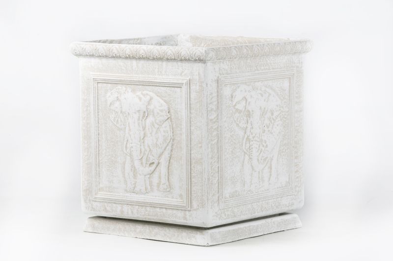 Potstory - Square Pot with Elephant Motive - White
