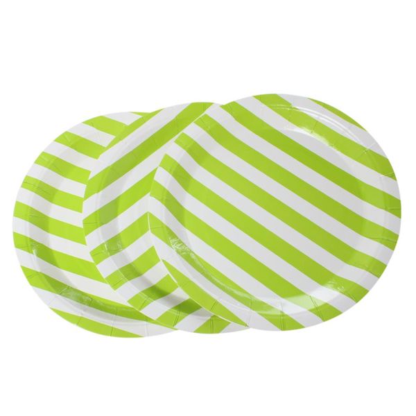 Bulk Pack of 5 Striped Round Paper Plates - Light Green (10 Piece)
