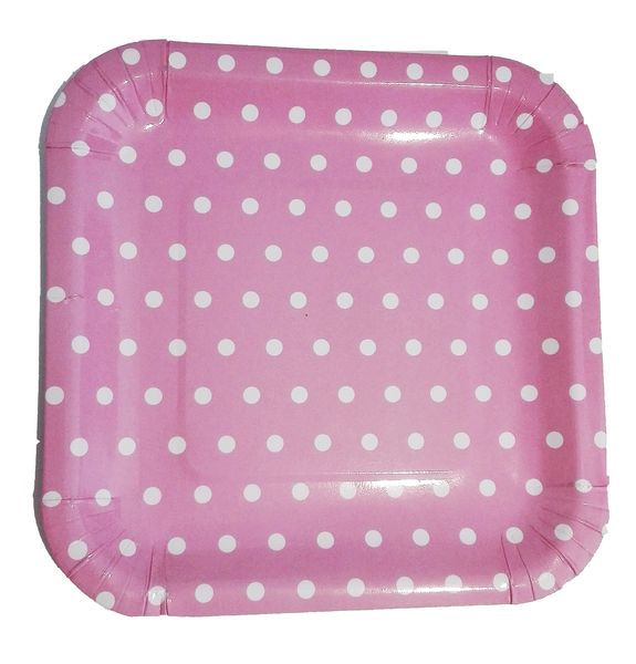 Bulk Pack of 5 Polka Dot Square Paper Plates - Light Blue (10 Piece)