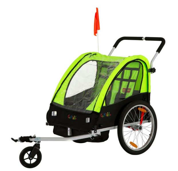 Go Kiddo 3-in-1 Two Seater Bike Trailer &amp; Jogging Stroller - Yellow