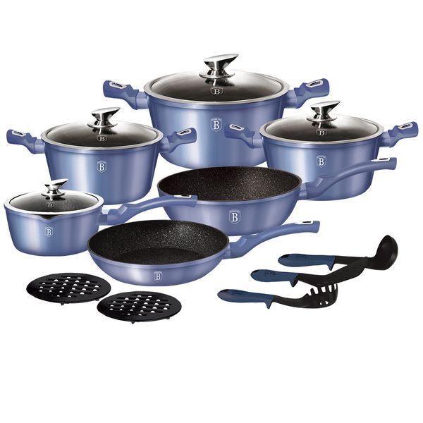 Berlinger Haus Marble Coating Cookware 15 Piece Set - Royal Blue Edition