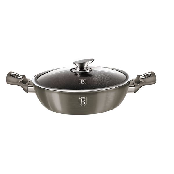 Berlinger Haus 28cm Marble Coating Shallow Pot with Lid - Carbon Metallic