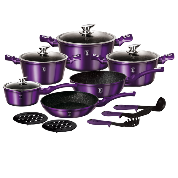 Berlinger Haus Marble Coating Cookware 15 Piece Set - Royal Blue Edition