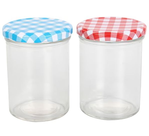 Bulk Pack x12 Storage 350ml Glass Jar - Check (7.5x11.5cm)