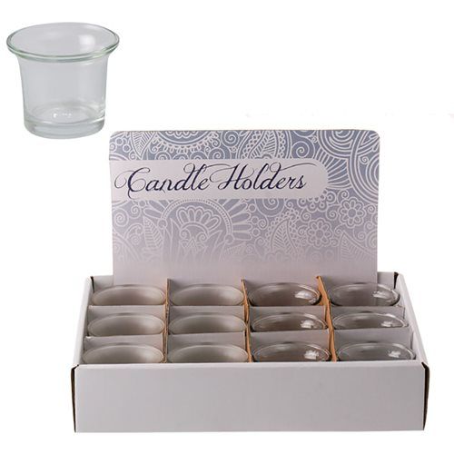 Bulk Pack x12 Clear T-Lite Glass Candle Holder - 6.5cm