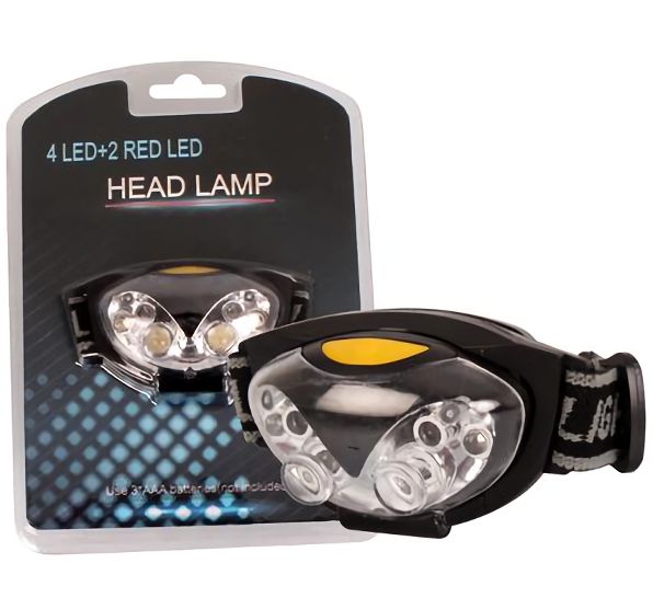 Bulk Pack x3 Plastic Torch Headlamp LED - Red &amp; White (3x AAA)