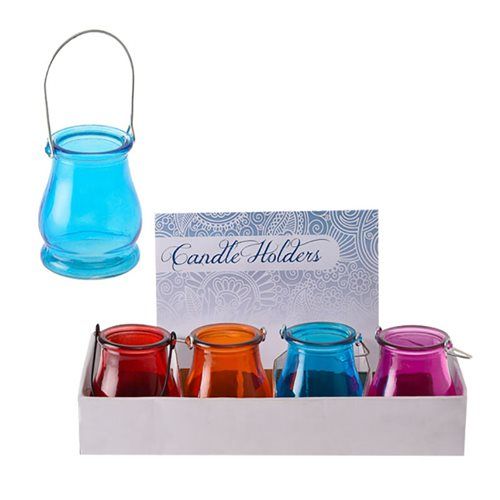 Bulk Pack x8 Coloured Glass Lantern Candle Holder - 9cm