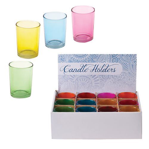 Bulk Pack x12 Coloured T-Lite Glass Candle Holder - 5.5cm
