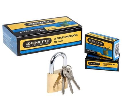 Zenith Bulk Pack x6 Brass Padlock (63mm) Boxed