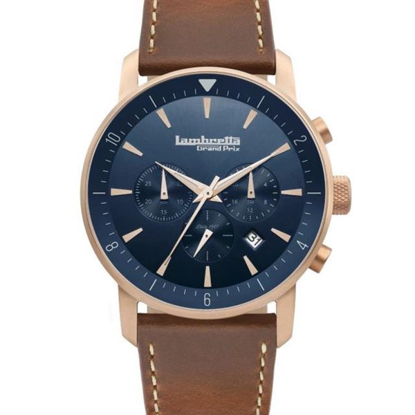 Lambretta Mens Pompeii Leather Watch Chronograph - Imola 44 - Gold &amp; Green