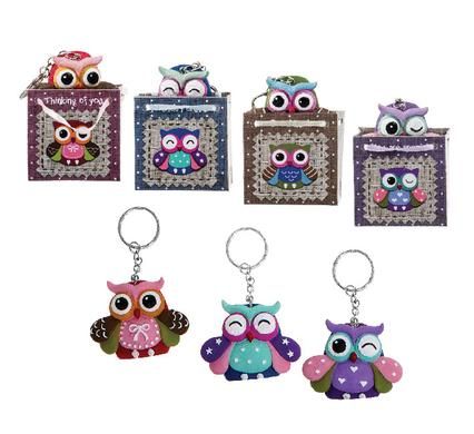 Bulk Pack of 5x Poly Owl Key Chains in Mini Paper Bag