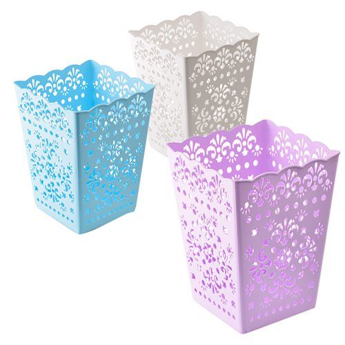 Bulk Pack of 3x Plastic Lace Wastepaper Basket