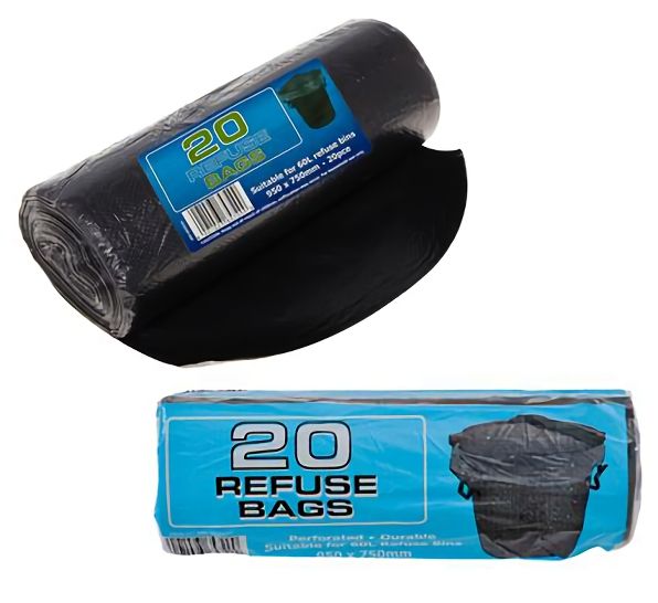 Bulk Pack of 5x 20 Piece Refuse Bags - Black