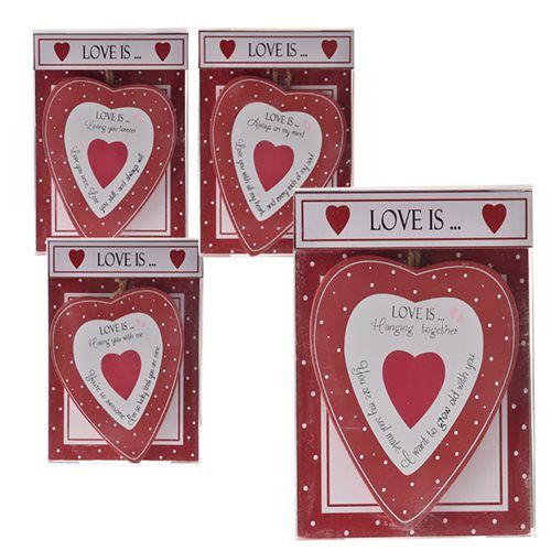 Bulk Pack of 4x Love Heart Plaque Ornaments